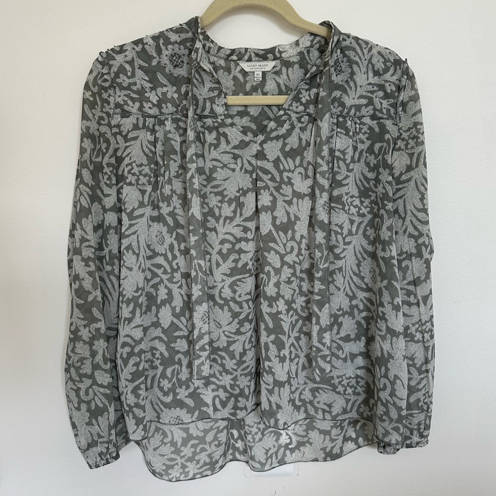 Sheer Floral Gray Top with Silver Details